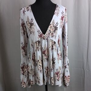 Free People "The Speak Easy" Floral V-Neck Tunic Large